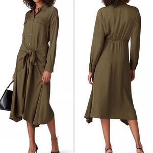 VINCE Tie-Front Crinkled-Twill Midi Shirt Dress Size Medium NEW NWT $425